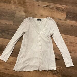 Cream Long Sleeve Button-Up Top